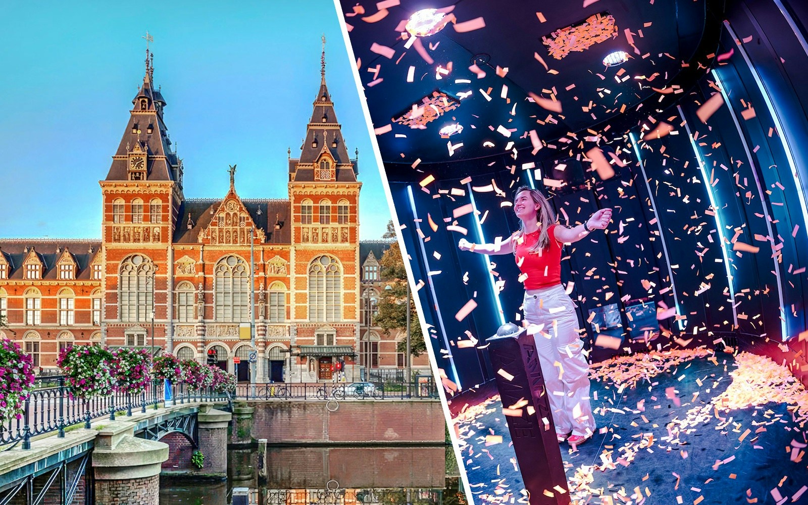 Guests enjoying interactive experience at Amaze Amsterdam with confetti.