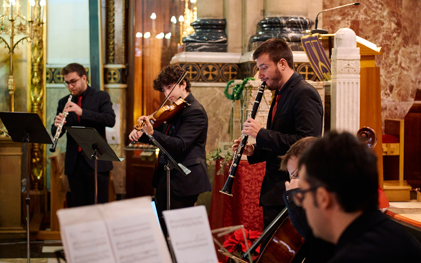 Notre-Dame choir performing polyphonic music inside the cathedral, Paris.