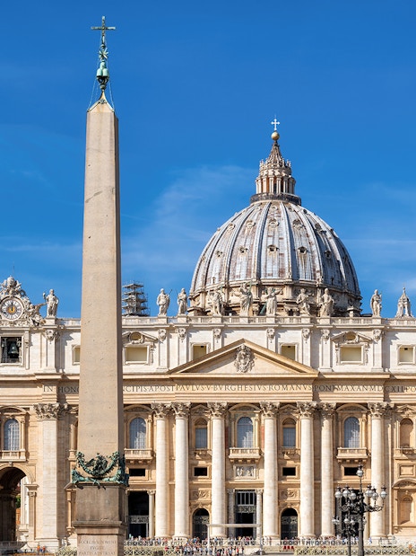 St. Peter’s Basilica Dome and obelisk in Vatican City, Rome.