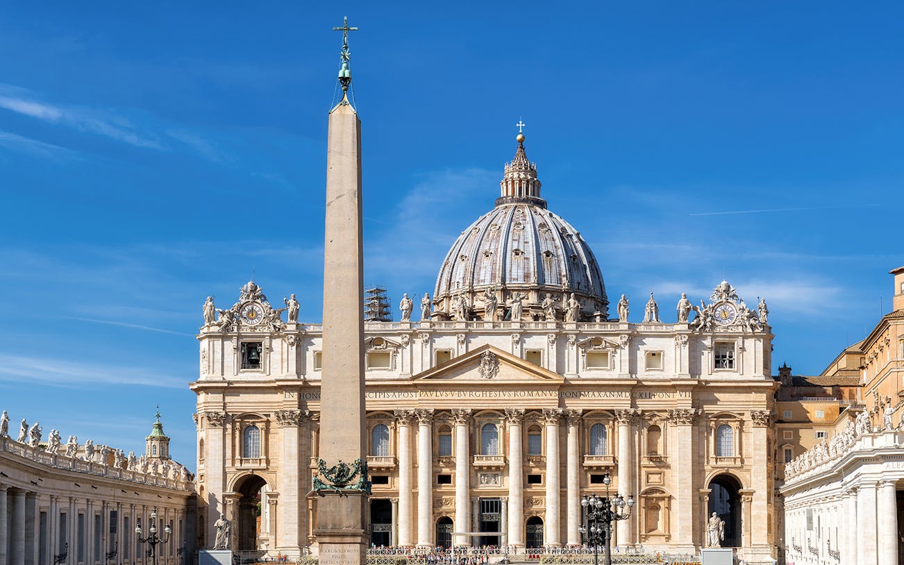 St. Peter’s Basilica Dome and obelisk in Vatican City, Rome.