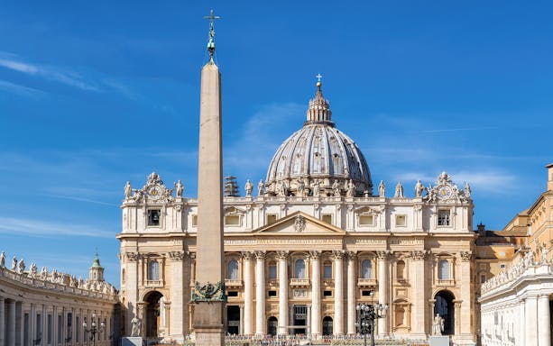 St. Peter’s Basilica Dome and obelisk in Vatican City, Rome.