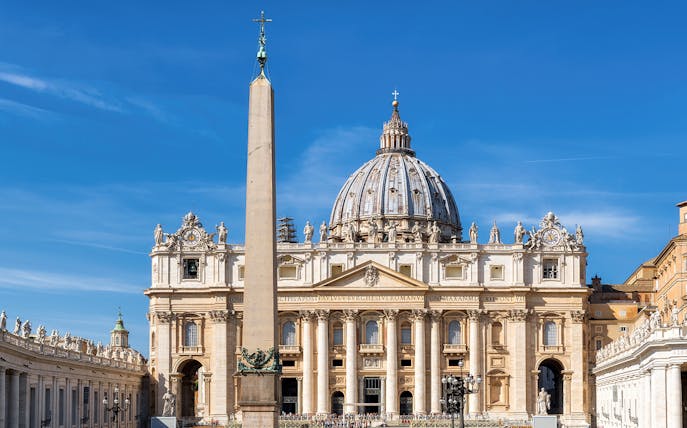 St. Peter’s Basilica Dome and obelisk in Vatican City, Rome.