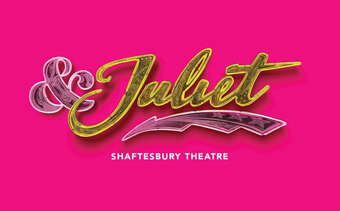 &Juliet logo with Shaftesbury Theatre text on pink background.