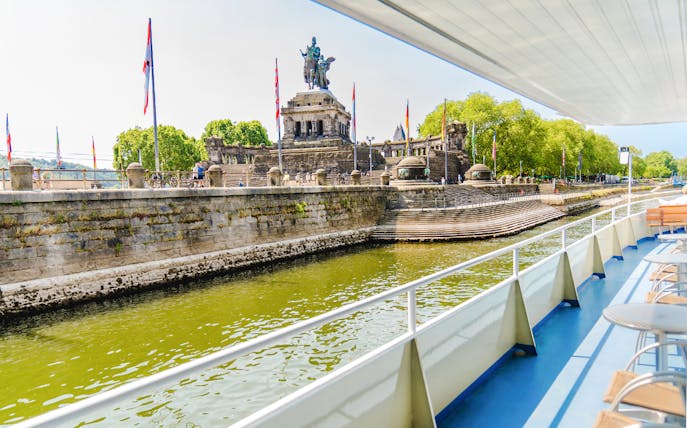 Cruise view of Deutsches Eck monument in Koblenz, Germany.