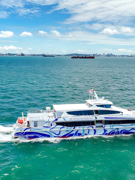 Ferry traveling from Singapore to Batam across the blue sea.