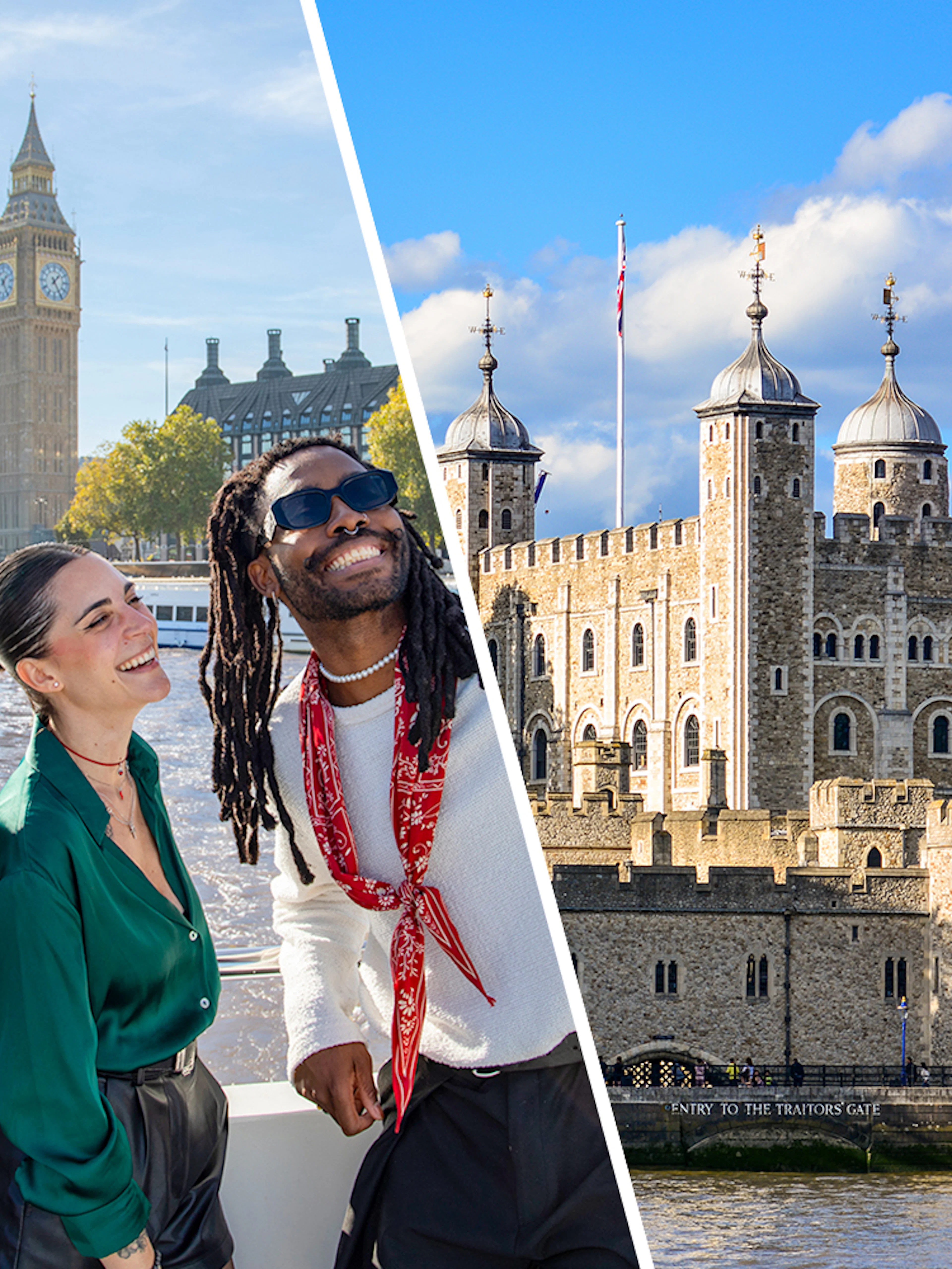 Thames cruise with view of Big Ben and Tower of London, London tour experience.