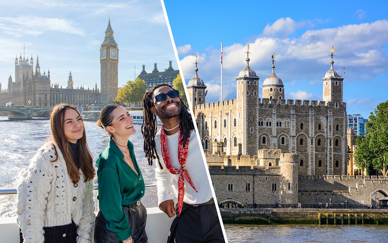 Thames cruise with view of Big Ben and Tower of London, London tour experience.