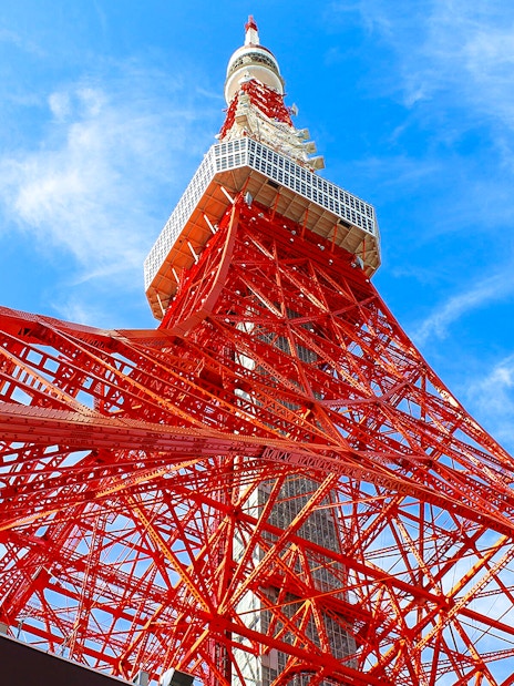 Tokyo Tower against blue sky, part of 24-hour Tokyo subway ticket combo.