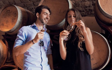 Wine tasting in a Tuscan cellar during a VIP semi-private tour.