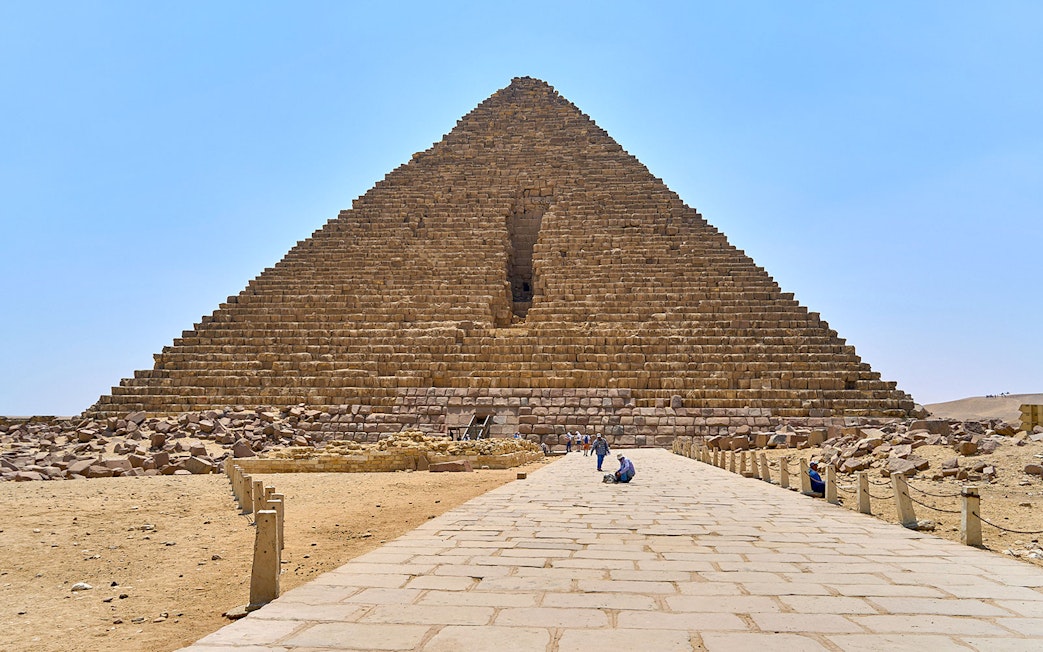 Entrance path leading to the Pyramid of Menkaure in Giza, Egypt.