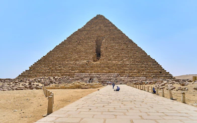 Entrance path leading to the Pyramid of Menkaure in Giza, Egypt.