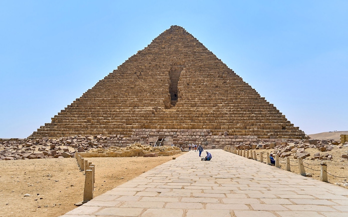 Entrance path leading to the Pyramid of Menkaure in Giza, Egypt.
