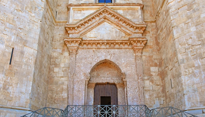 Entrance of the Castel del Monte, Andria, Apulia region, Bari province, Apulia, Italy, Europe.