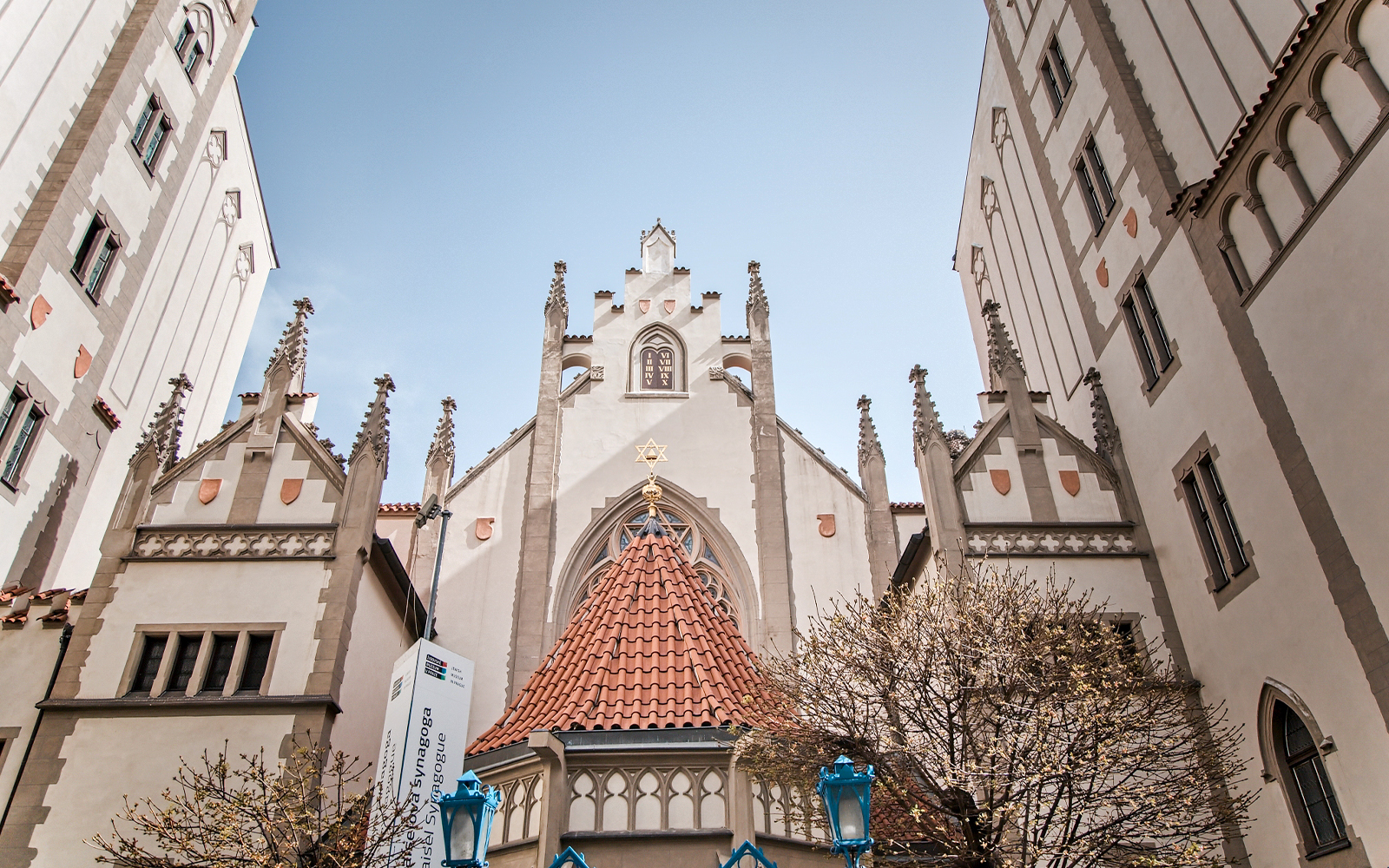 Prague Old Town Jewish Synagogue with Gothic architecture.