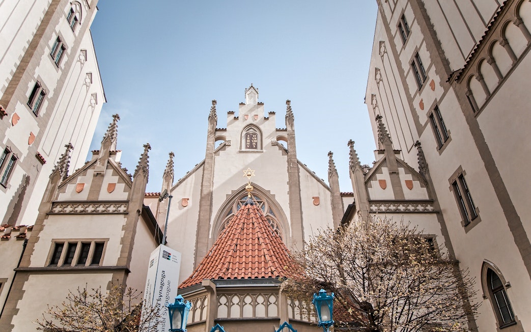Prague Old Town Jewish Synagogue with Gothic architecture.