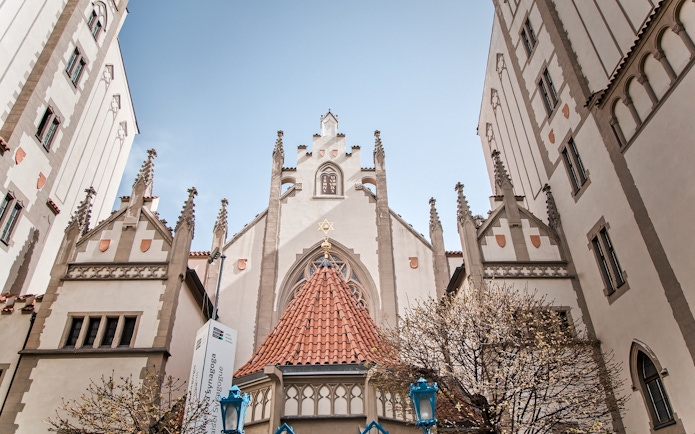 Prague Old Town Jewish Synagogue with Gothic architecture.