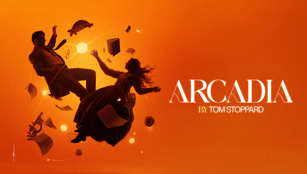 Arcadia play poster with floating figures and objects, Westend production.