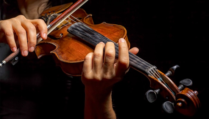 Violinista se apresentando em uma rua vibrante de Viena, Áustria.