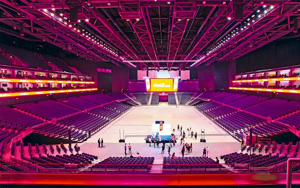 Coca-Cola Arena interior setup for Rewind Reloaded event, Dubai.