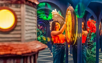 Person exploring the Mirror Maze at the Big Fun Museum in Barcelona.