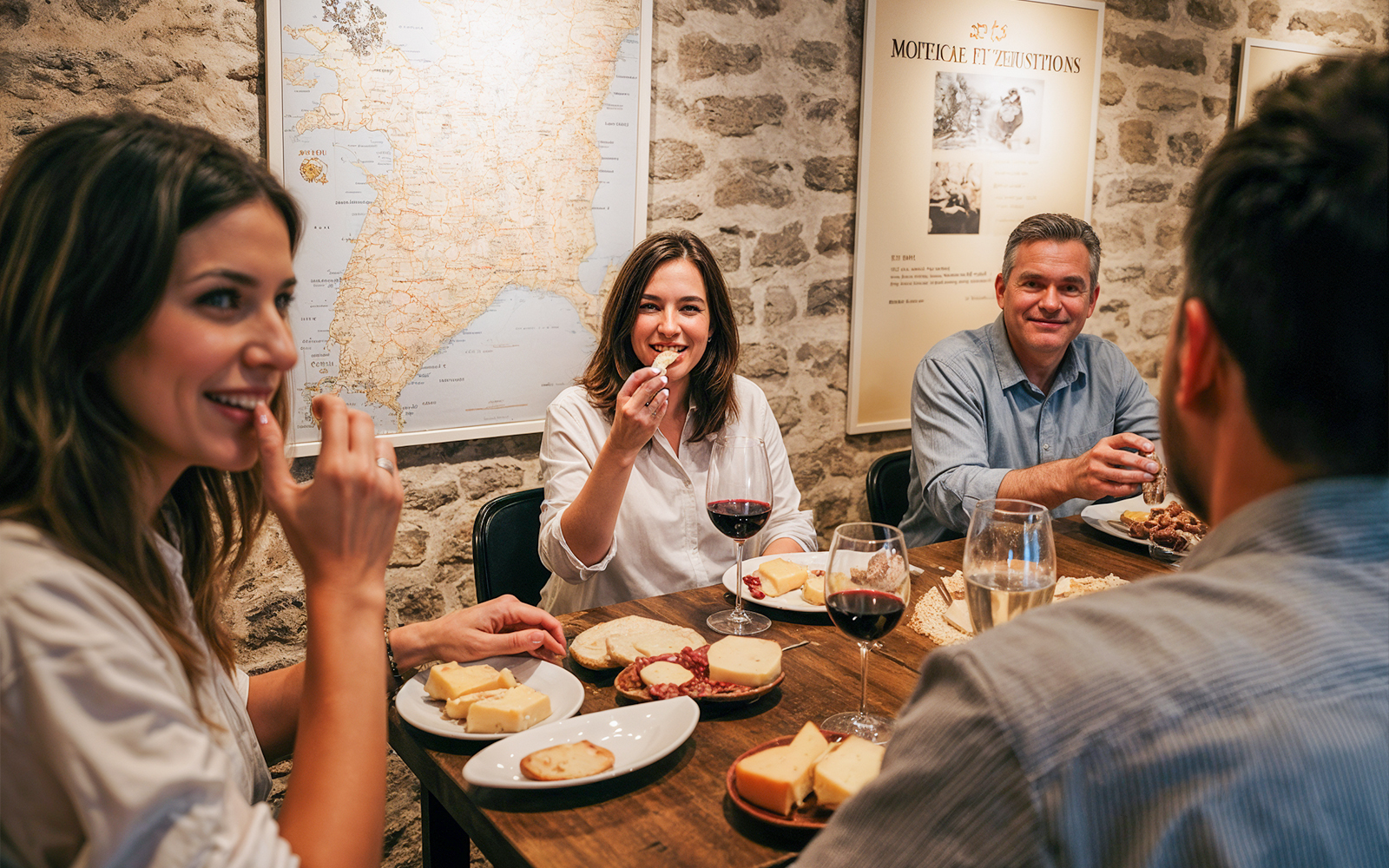 People enjoying cheese tasting at Cheese Museum in Paris.