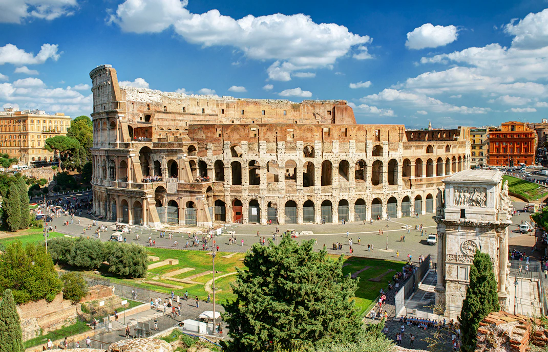 Aerial view of the Colosseum in Rome during a VIP private tour.