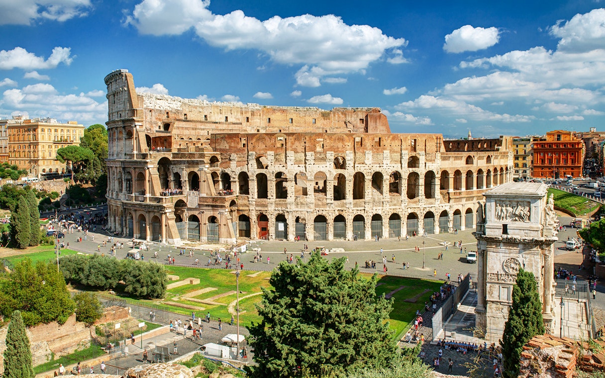 Aerial view of the Colosseum in Rome during a VIP private tour.