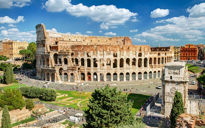 Aerial view of the Colosseum in Rome during a VIP private tour.