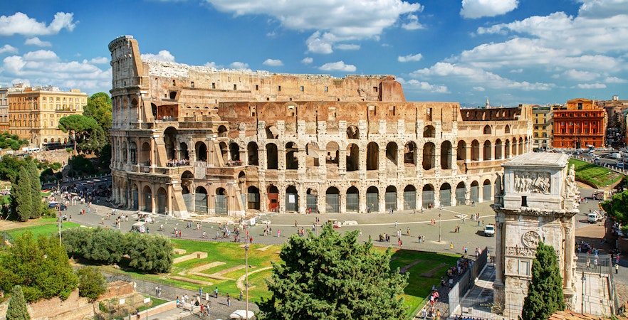 Aerial view of the Colosseum in Rome during a VIP private tour.