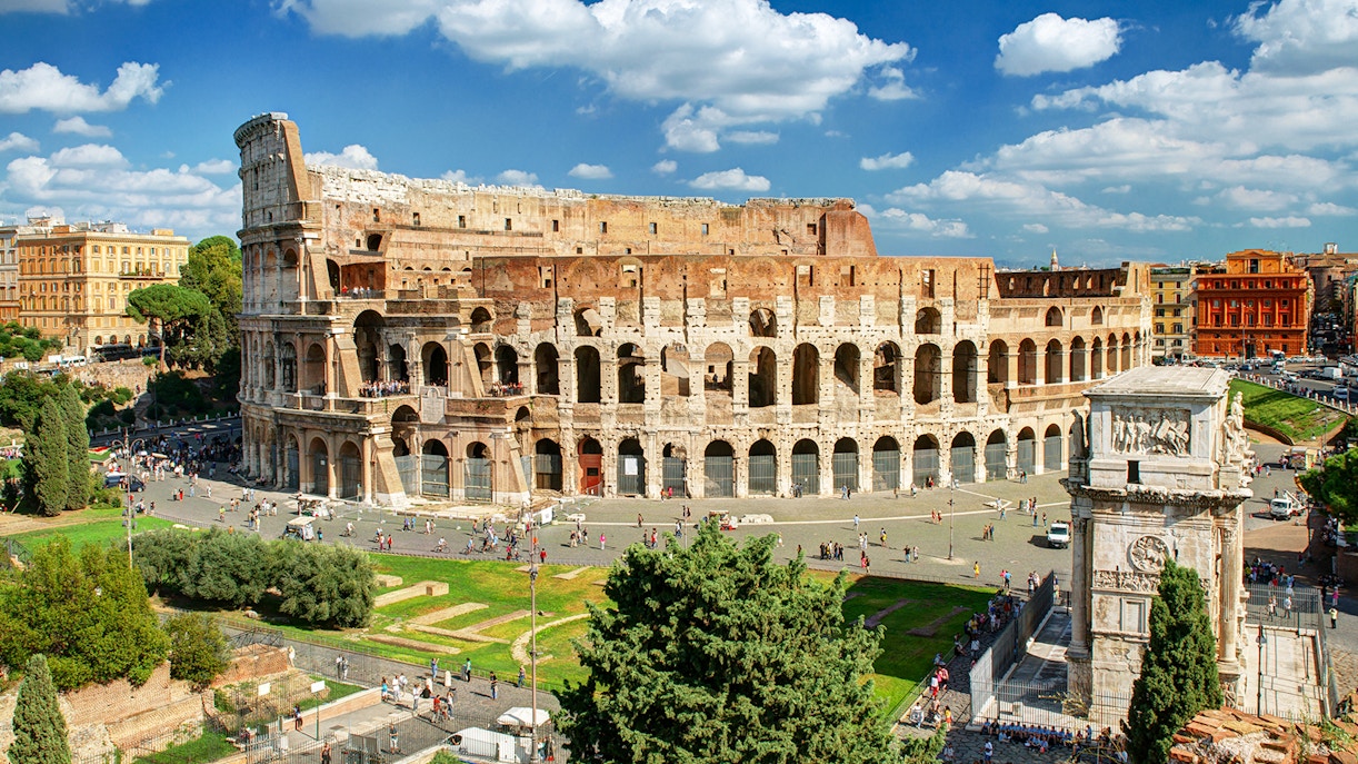Aerial view of the Colosseum in Rome during a VIP private tour.