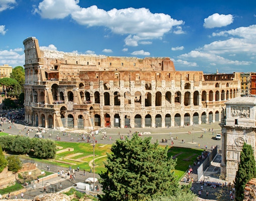 Aerial view of the Colosseum in Rome during a VIP private tour.