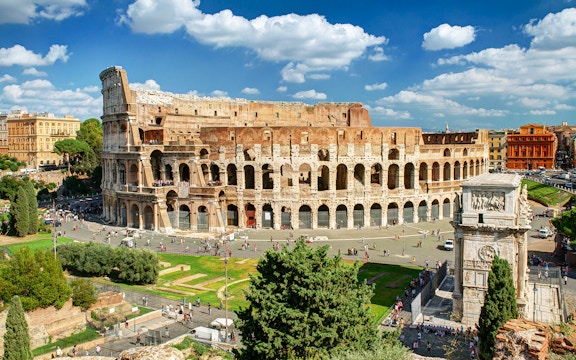 Aerial view of the Colosseum in Rome during a VIP private tour.