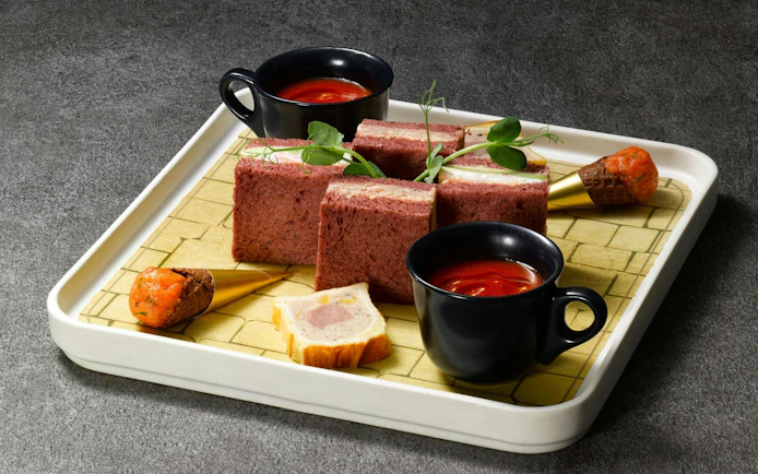 Themed treats platter with sandwiches, soup, and cones at Warner Bros. Studio Tour Tokyo.
