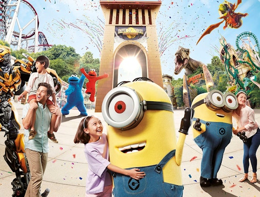 Visitors enjoying character meet-and-greet at Universal Studios Singapore, Resorts World Sentosa.