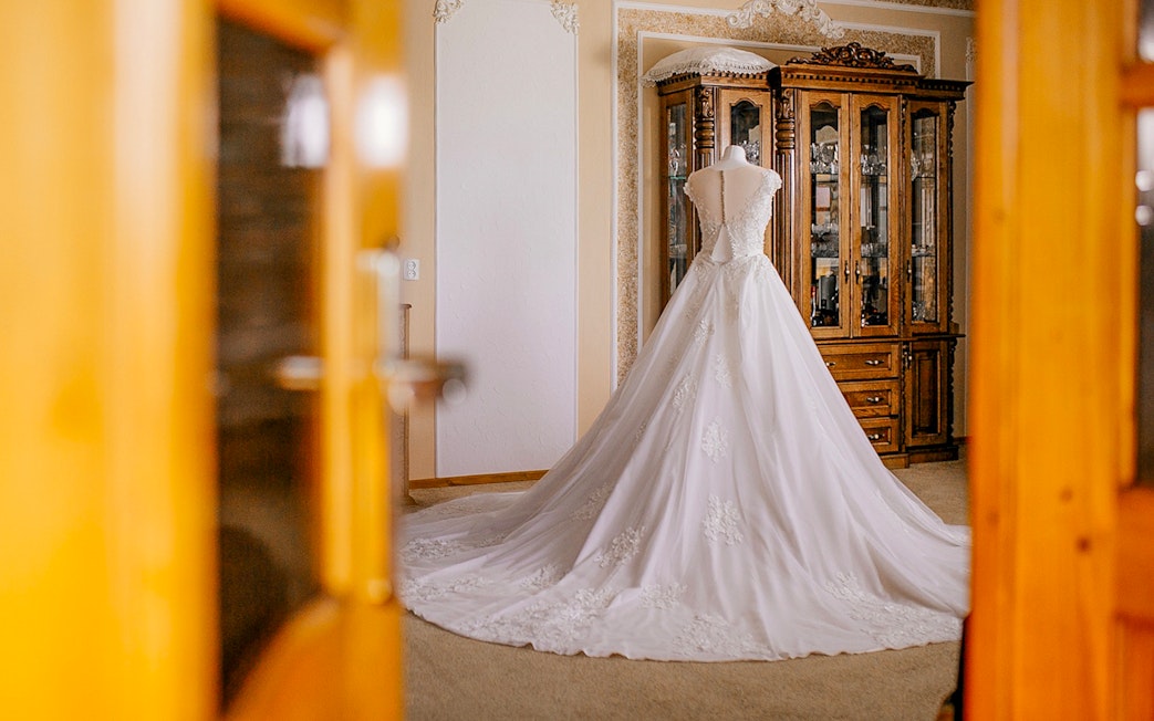 Dress of Empress Elisabeth displayed inside Sisi Museum.