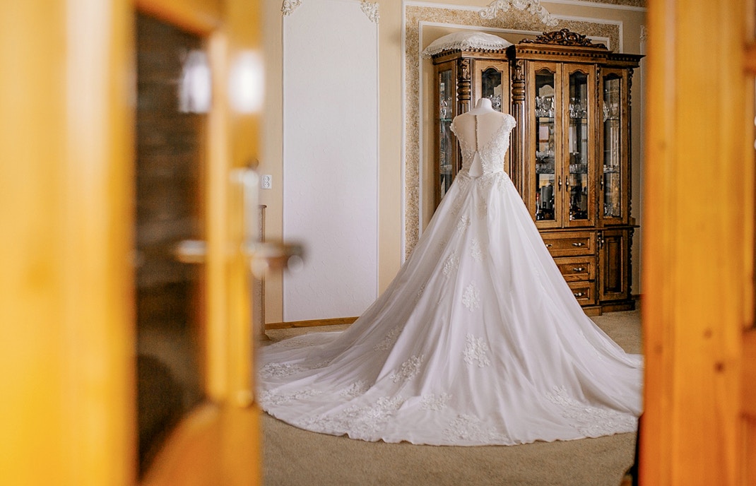 Dress of Empress Elisabeth displayed inside Sisi Museum.