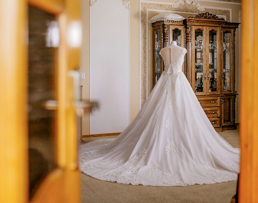Dress of Empress Elisabeth displayed inside Sisi Museum.