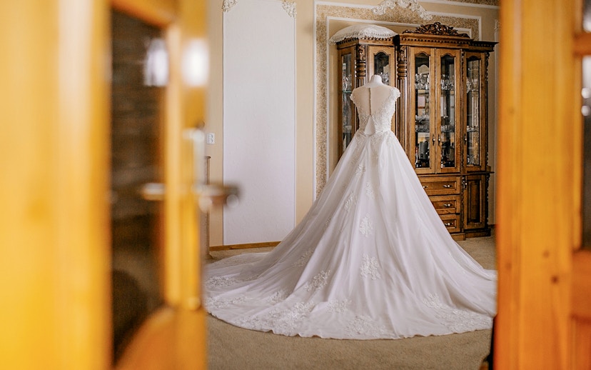 Dress of Empress Elisabeth displayed inside Sisi Museum.