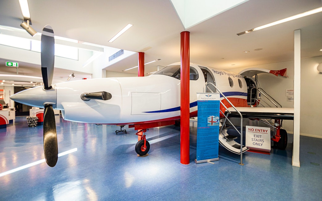 Royal Flying Doctor Service aircraft exhibit in Alice Springs museum.