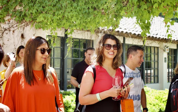 Tourists enjoying wine tasting at Concha y Toro vineyard, Chile.
