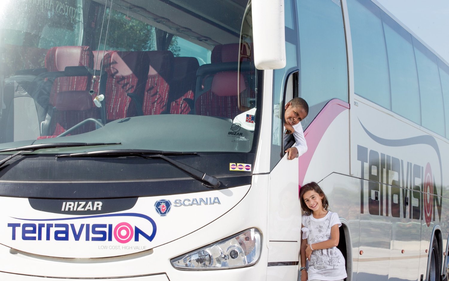 Kids at Istanbul Terravision airport transfer bus.