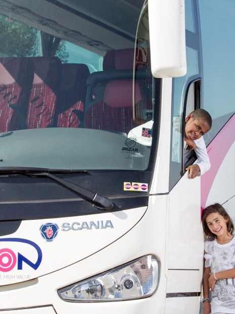 Kids at Istanbul Terravision airport transfer bus.