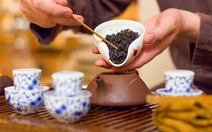 Tea preparation during Ngong Ping Cable Car Ride & Lantau Island tour.