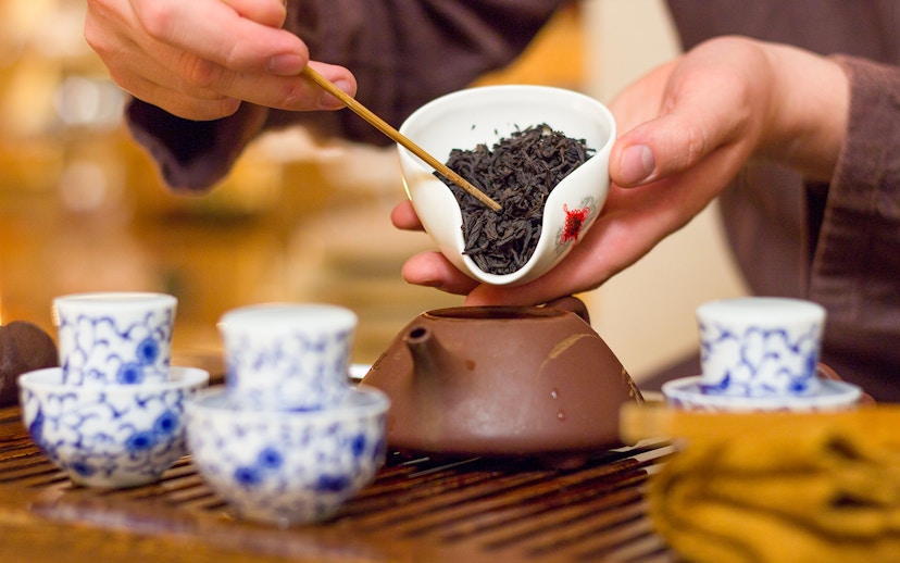 Tea preparation during Ngong Ping Cable Car Ride & Lantau Island tour.