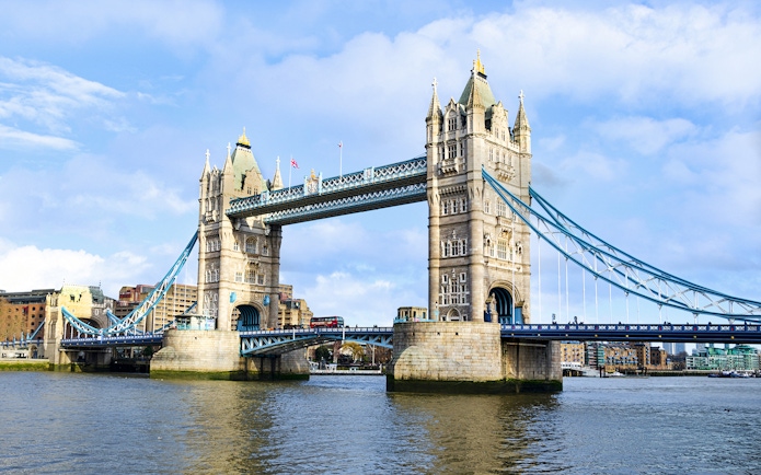 Tower Bridge spanning the River Thames in London.