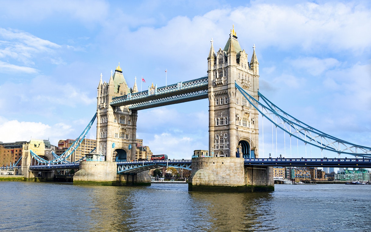 Tower Bridge spanning the River Thames in London.