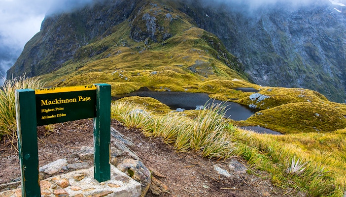 Sign at the top of the Mackinnon Pass
