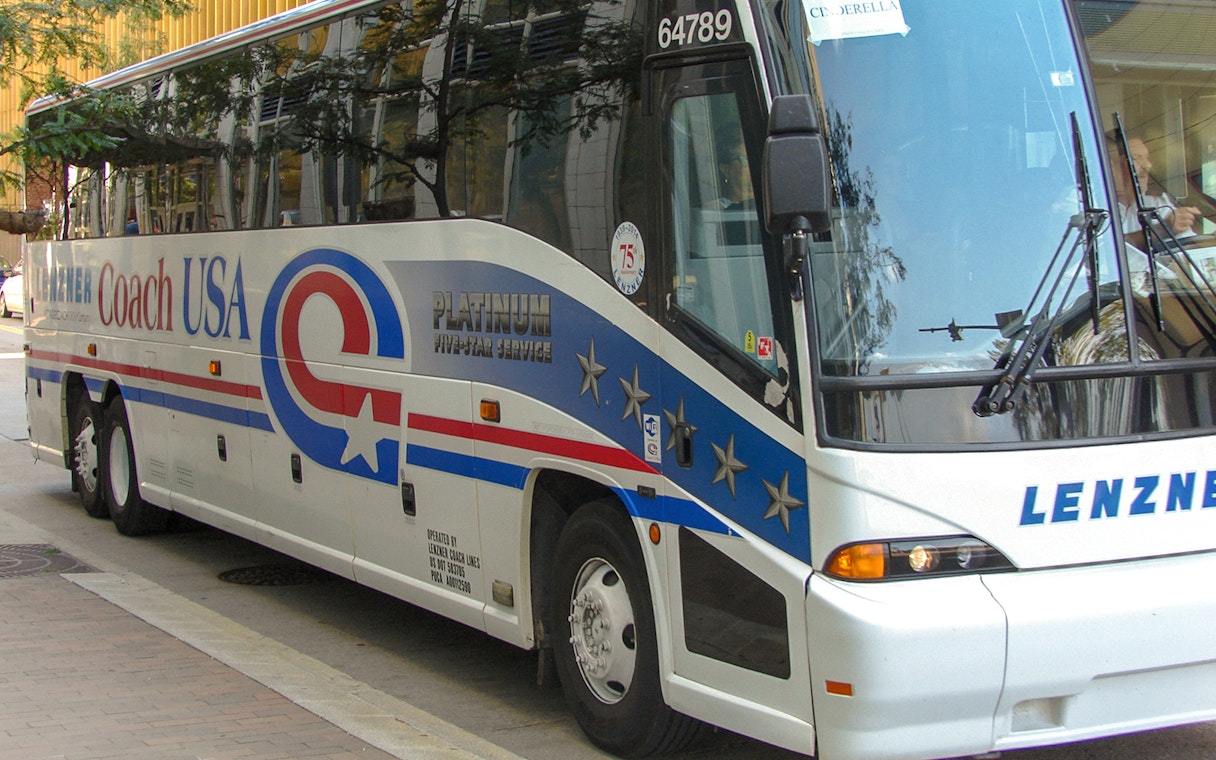 Coach USA bus for one-way trip from Chicago O'Hare Airport to Milwaukee.