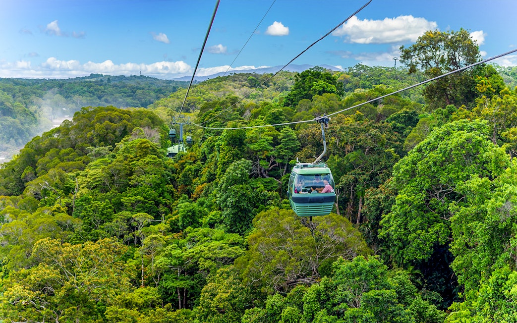 Skyrail gondola over Barron Falls rainforest, Kuranda, Queensland.