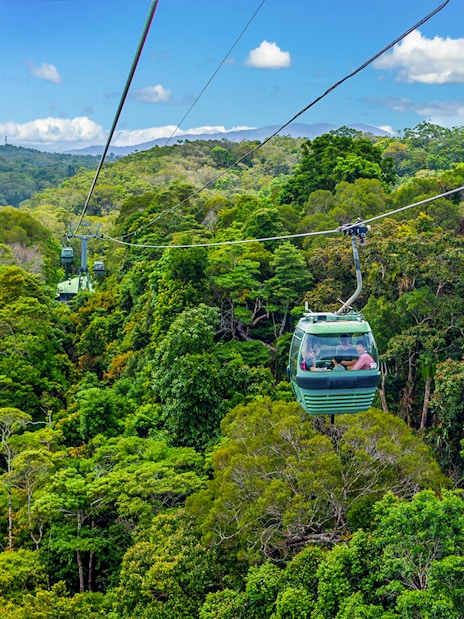 Skyrail gondola over Barron Falls rainforest, Kuranda, Queensland.